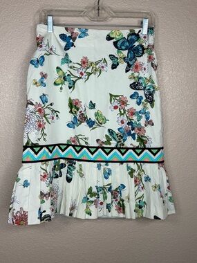 Tibi Butterfly Print Skirt Size 8 Pleated Hem Floral Designer